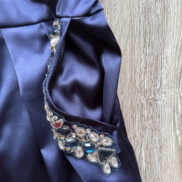 Stunning Y2K Vintage Strapless Mini Bejewelled Navy Satin Prom Dress - Picture 6 of 7